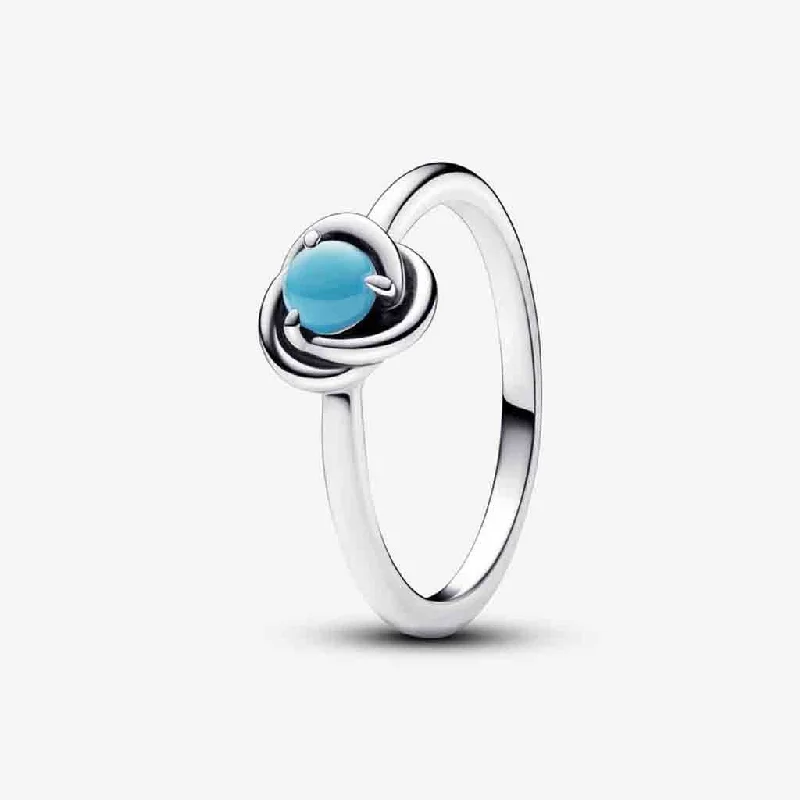 Custom Gold Wedding Ring for Women-PANDORA : December Turquoise Blue Eternity Circle Ring