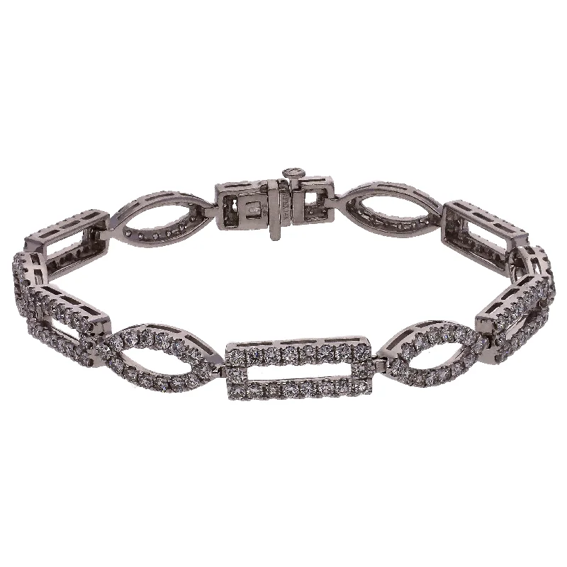 Chunky Beaded Bracelet for Bold Look-14K White Gold Bracelet with Diamond Geometric Shape Links