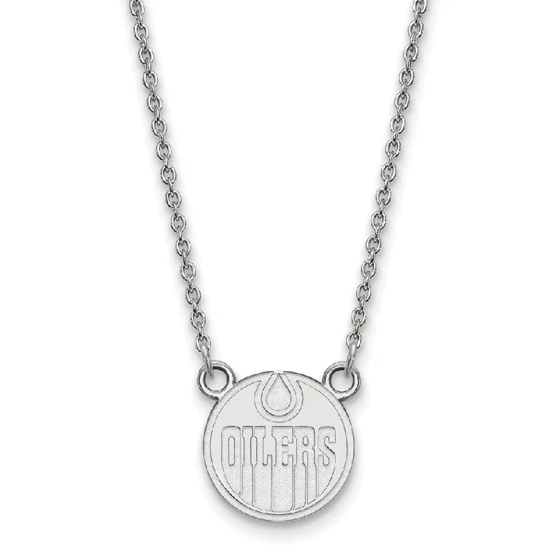 Crystal Bead Necklace for Casual Wear-14k White Gold NHL Edmonton Oilers Small Necklace, 18 Inch