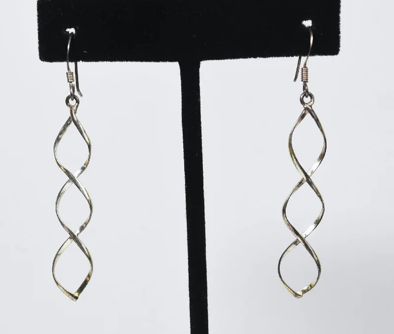 Simple Drop Earrings for Casual Outfits-Sterling Silver Double Helix Dangle Earrings