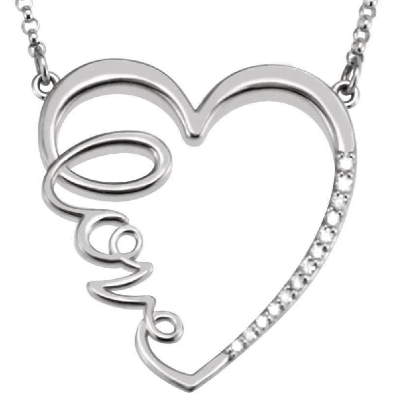 Handcrafted Necklace for Wedding Gifts-Diamond Love Heart Necklace in Sterling Silver, 18 Inch