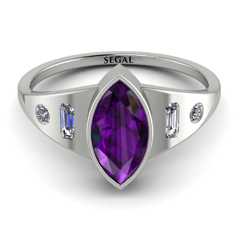 Simple Titanium Wedding Band-Marquise Bezel Amethyst Ring - Juliana No. 303