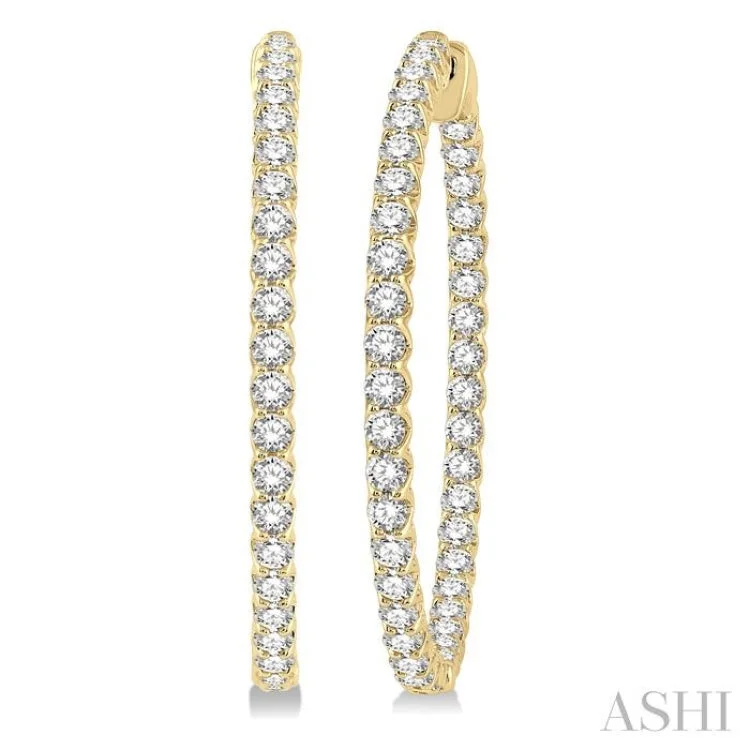 Swarovski Crystal Earrings-4 Ctw Inside-Out Round Cut Diamond 1 1/2 Inch Hoop Earrings in 14K Yellow Gold