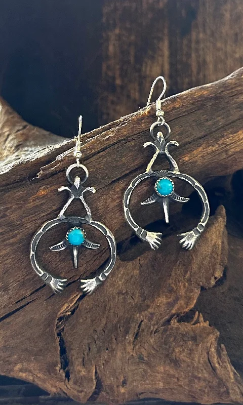 Pearl Drop Earrings for Brides-NAJA HANDS Navajo Sterling Silver and Turquoise Statement Earrings