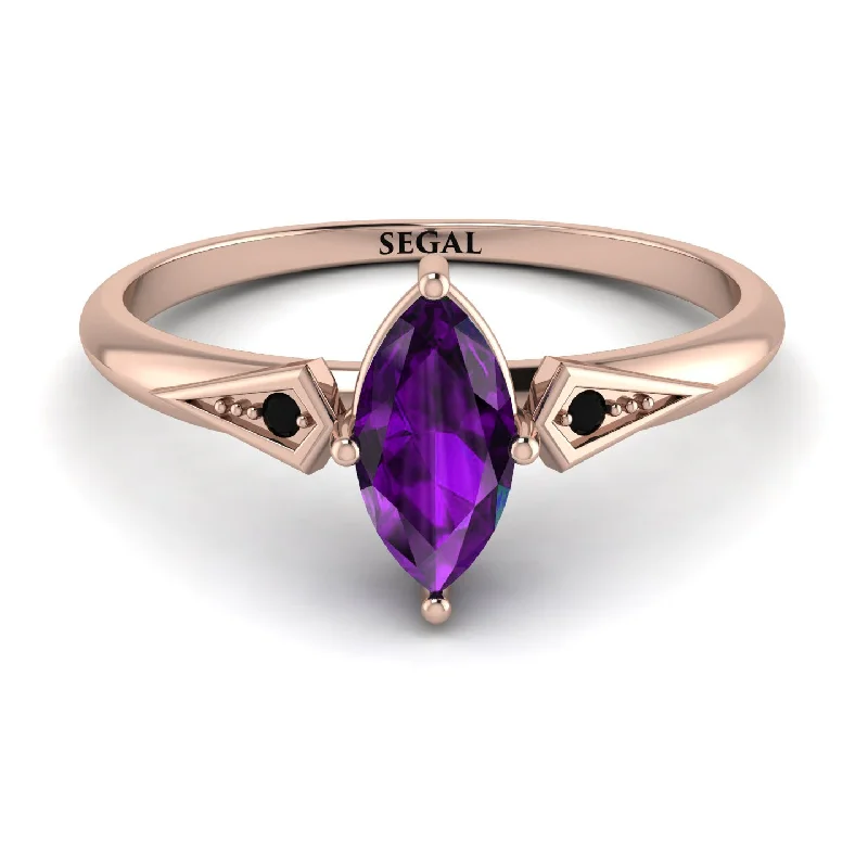 Black Wedding Band for Men-Marquise Amethyst Geometrical Engagement Ring - Reese No. 308