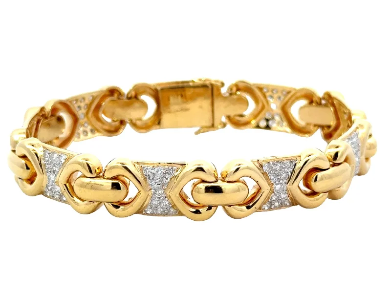 Classic Gold Bracelet with Initials for Customization-Diamond Heart Sectional Bracelet 18k Yellow Gold