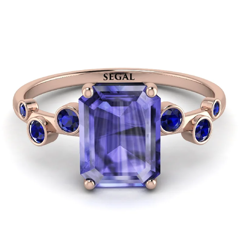 Vintage Style Ring for Women-Emerald Cut Tanzanite Ring With Bezel - Alina No. 214