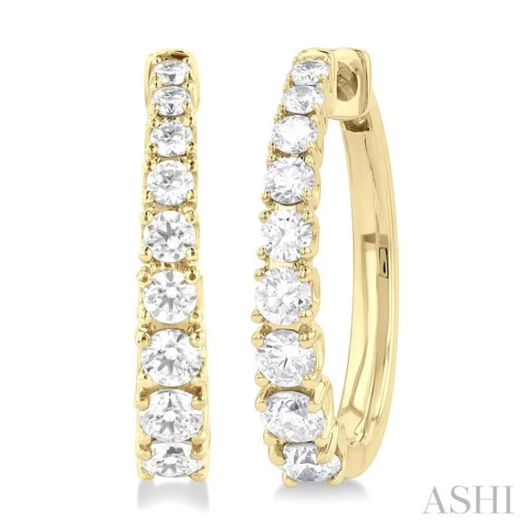 Gorgeous Earrings for Bridesmaids-1 ctw Petite Graduated Round Cut Diamond Fashion Huggies in 14K Yellow Gold