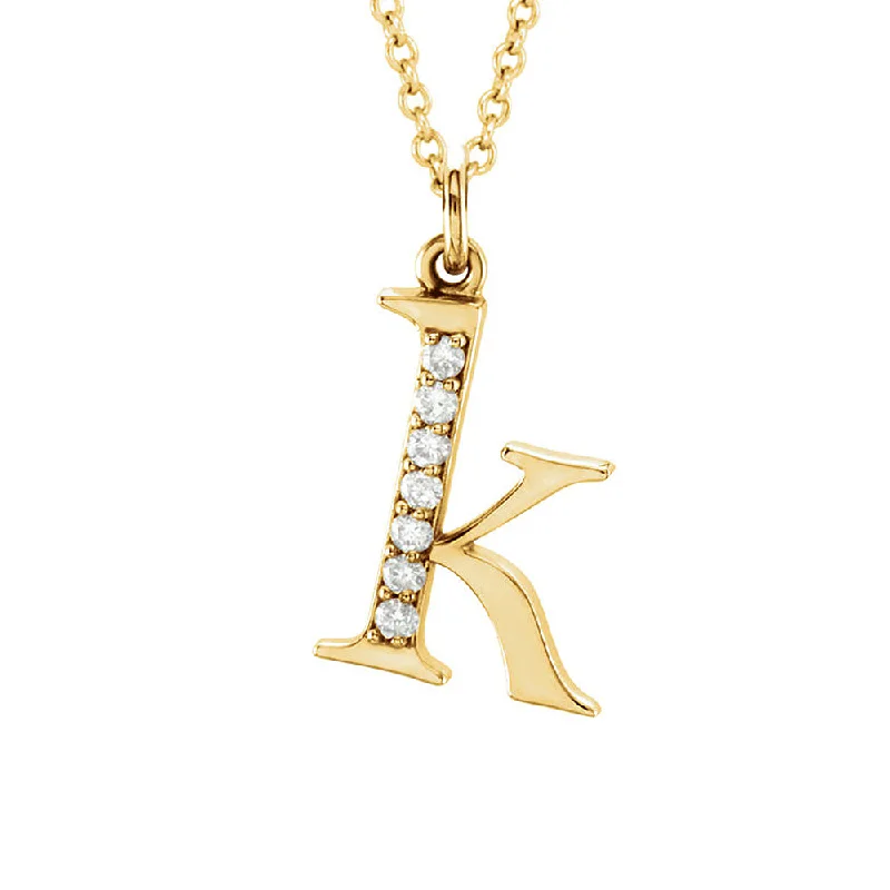 Personalized Name Pendant Necklace-The Abbey 14k Yellow Diamond Lower Case Initial 'k' Necklace 16 Inch