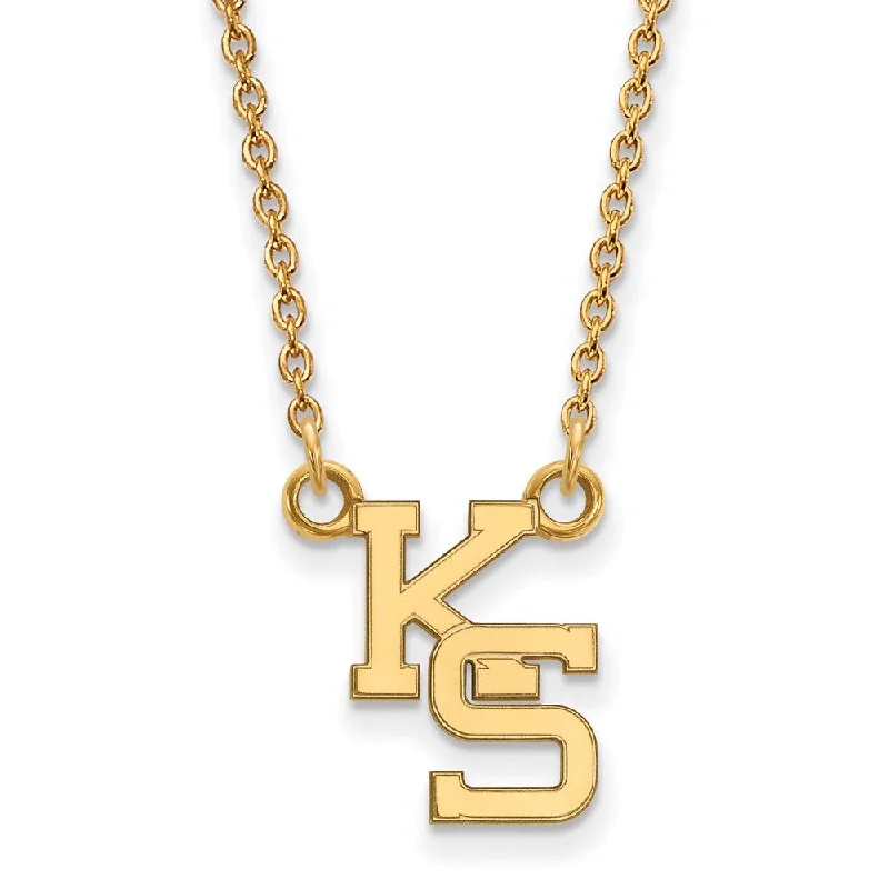 Necklace with Engraved Charm for Personal Touch-14k Gold Plated Silver Kansas State Small Pendant Necklace