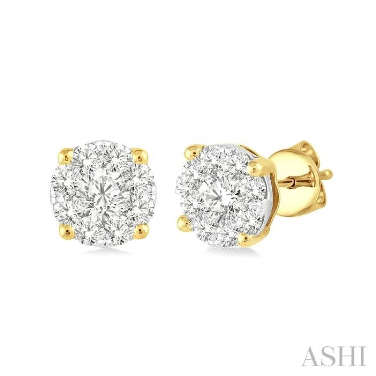 Modern Gold Earrings-1/3 Ctw Lovebright Round Cut Diamond Stud Earrings in 14K Yellow and white Gold