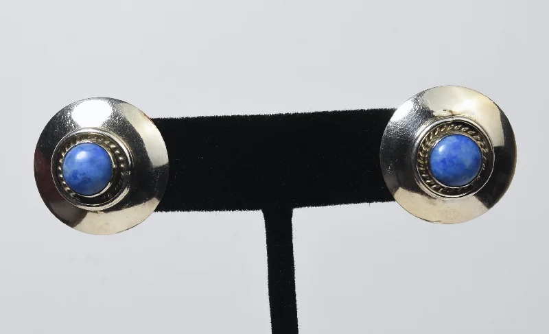 Black Diamond Earrings for Evening Wear-Sterling Silver Dumortierite Vintage Stud Earrings