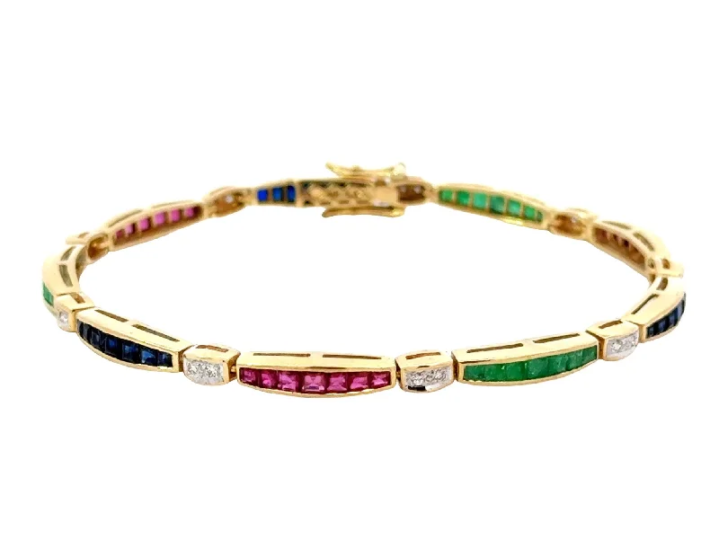 Simple Gold Bracelet with Birthstone for Personalized Look-14k Yellow Gold Ruby Emerald Sapphire Diamond Tennis Bracelet