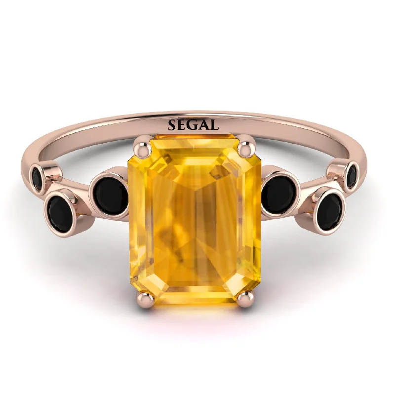 Multi-Stone Ring for Fashion Lovers-Emerald Cut Yellow Diamond Ring With Bezel - Alina No. 1008