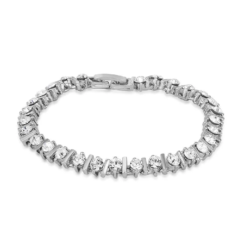 Elegant Silver Bangles for Evening Events-Mahi Rhodium Plated Limelight Beauty Bracelet With Crystals For Women