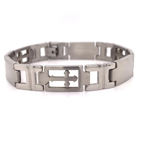 Unique Silver Bracelet for Gifts-Stainless Steel Cross Cutout Bracelet / BRJ2024