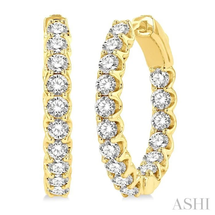 Custom Earrings for Fashion Forward Look-2 Ctw Inside-Out Round Cut Diamond Hoop Earrings in 14K Yellow Gold