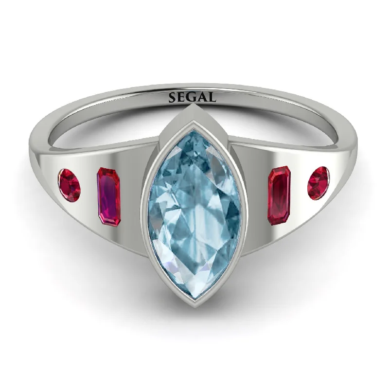 Classic Solitaire Ring for Engagement-Marquise Bezel Aquamarine Ring - Juliana No. 412