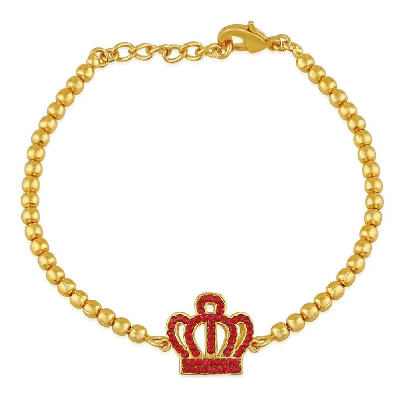 Classic Gold Bangles for Special Events-Mahi Elegant Princess Crown Red Crystal Bracelet