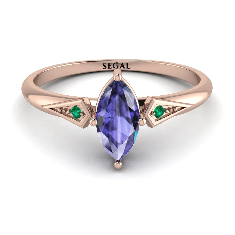 Custom Ring with Personalized Engraving-Marquise Tanzanite Geometrical Engagement Ring - Reese No. 205