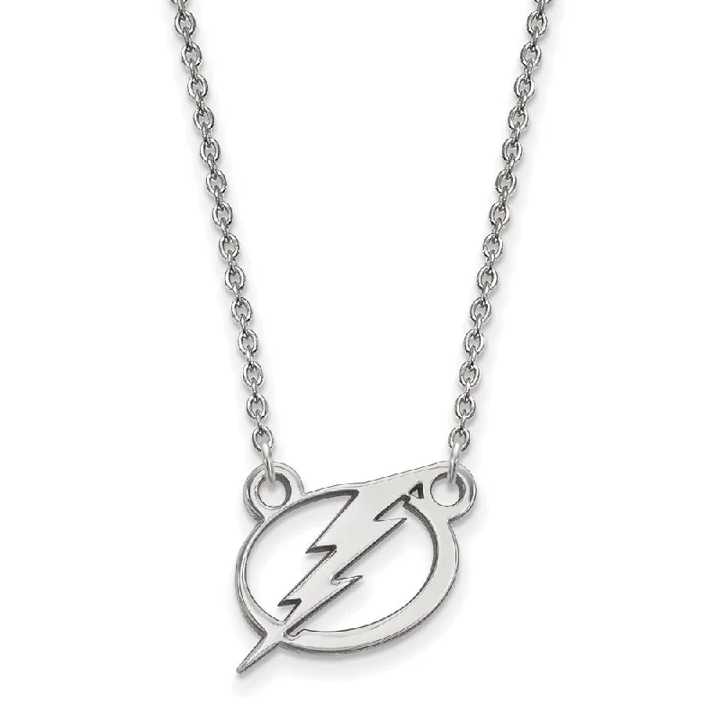 Silver Necklace with Gemstones-10k White Gold NHL Tampa Bay Lightning Small Necklace, 18 Inch