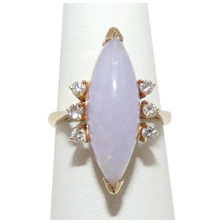 Luxury Ring for Elegant Fashion-14K Gold Lavender Jade Diamond Ring