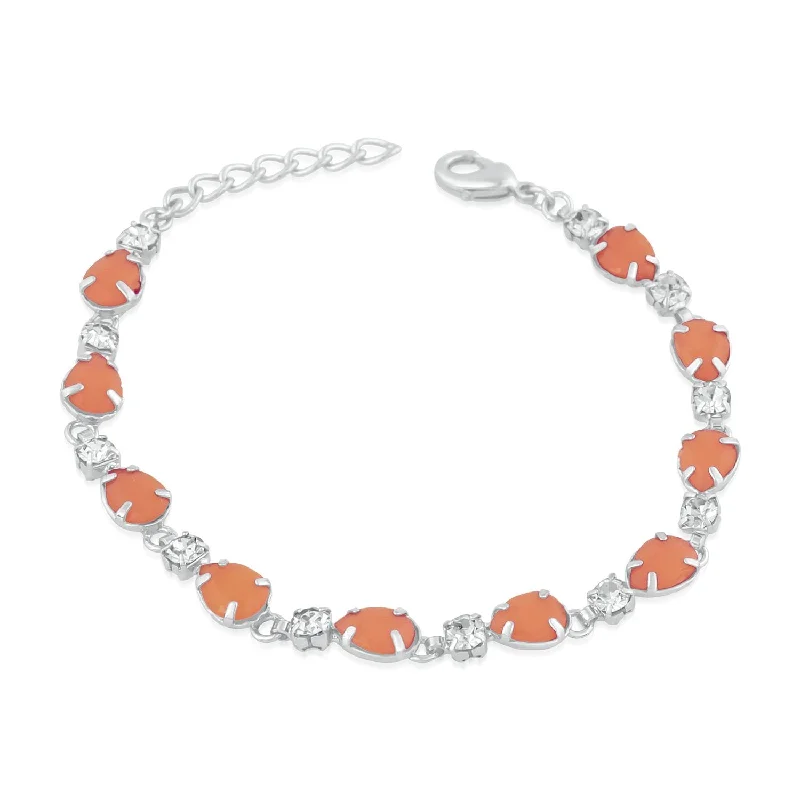 Custom Silver Bangles with Precious Stones-Mahi Rhodium Plated Orange Crystal link adjustable Bracelet for girls and women - BR2100358R