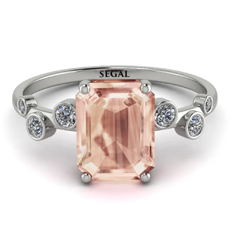 Custom Gold Ring for Special Occasions-Emerald Cut Morganite Ring With Bezel - Alina No. 903