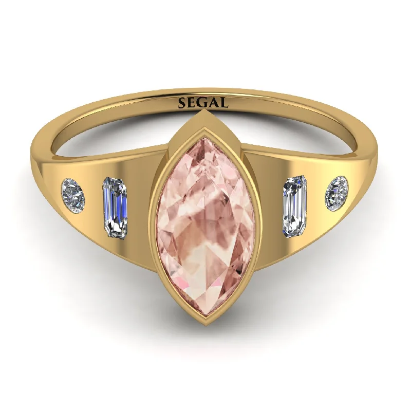 Wedding Ring with Diamond Accent-Marquise Bezel Morganite Ring - Juliana No. 901