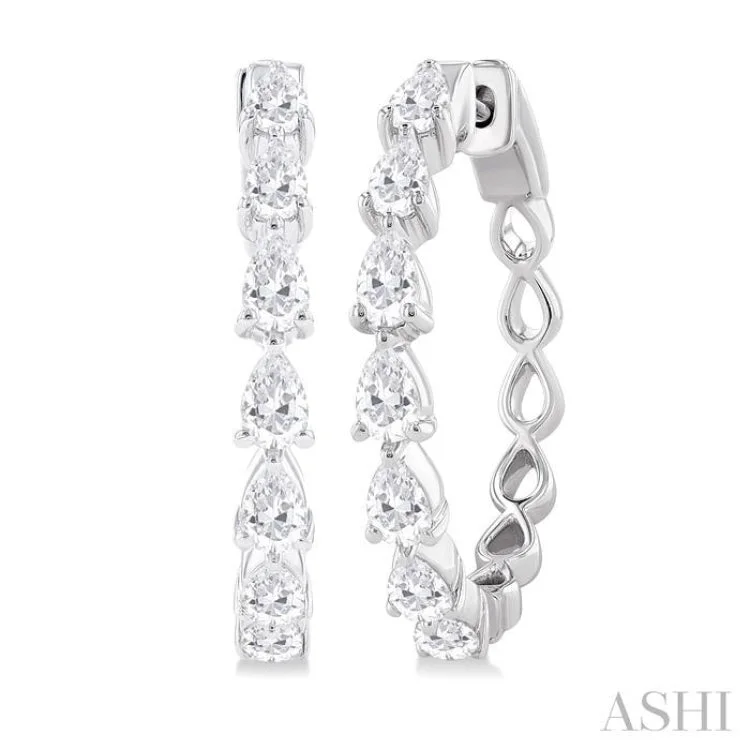 Gemstone Earrings for Luxury Look-1 1/2 ctw East West Pear Shape Diamond Fashion Hoop Earring in 14K White Gold