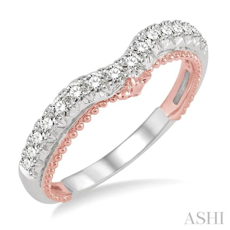 Large Gemstone Ring for Statement-1/3 Ctw Round Cut Diamond Wedding Band in 14K White and Rose Gold