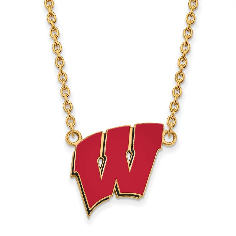 Simple Silver Chain Necklace-14k Gold Plated Silver U of Wisconsin LG Enamel 'W' Pendant Necklace