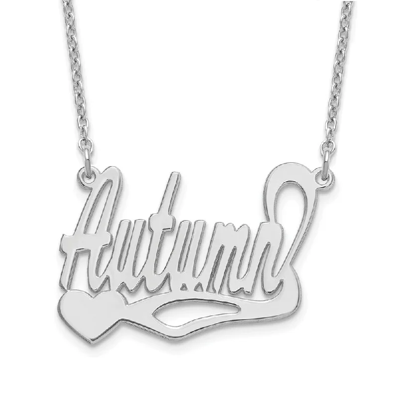 Layered Silver Necklace for Trendy Look-Personalized Polished Large Heart Name Necklace