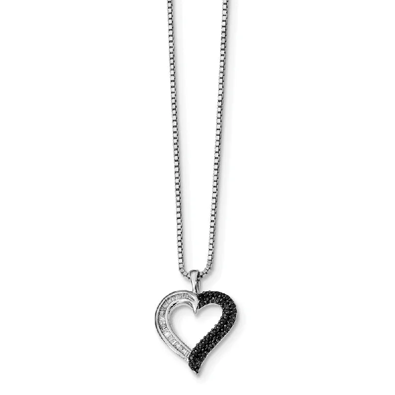 Stylish Necklace for Special Events-1/4 Cttw Black & White Diamond 16mm Heart Necklace in Sterling Silver