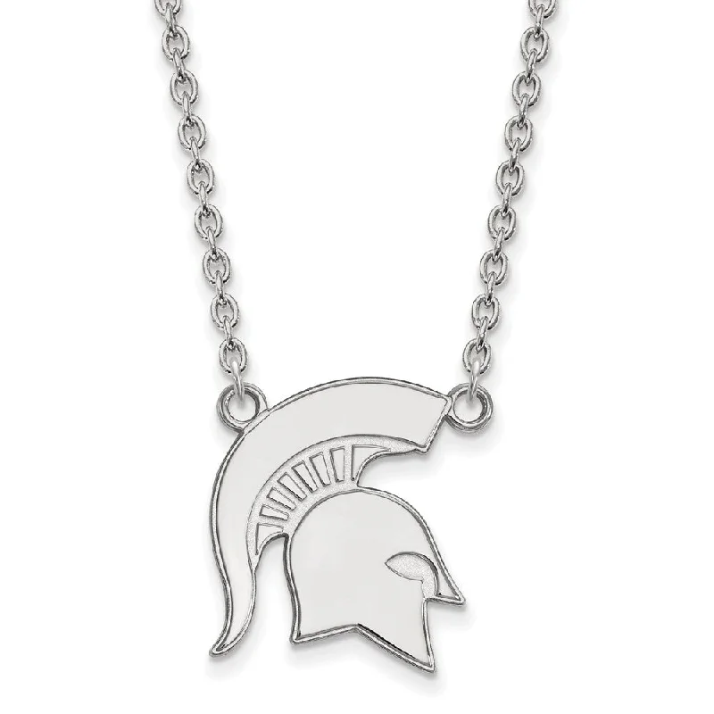 Stylish Necklace for Special Events-14k White Gold Michigan State Large Pendant Necklace