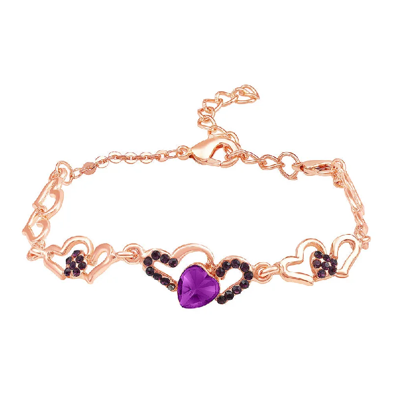 Statement Bangles for Traditional Style-Mahi Valentine Special Lovely Purple Heart Link Bracelet with Glittering Crystal stones for Girls (BR1100485ZPur)