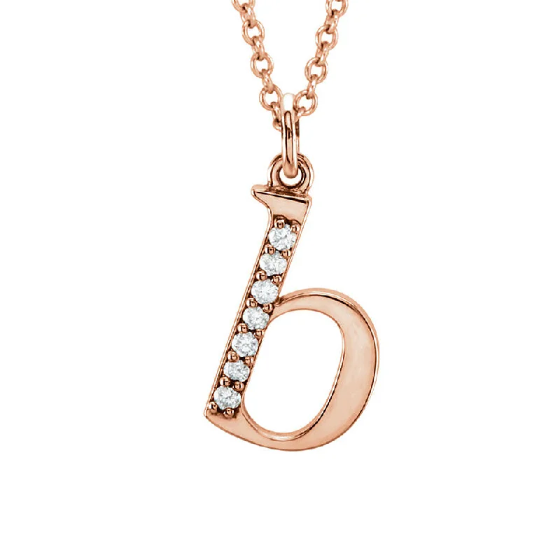 Minimalist Gold Necklace-The Abbey 14k Rose Gold Diamond Lower Case Initial 'b' Necklace 16 In