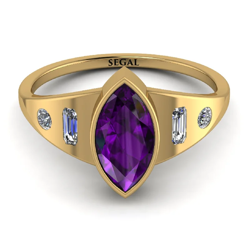 Large Ring with Gemstone for Fashion-Marquise Bezel Amethyst Ring - Juliana No. 301