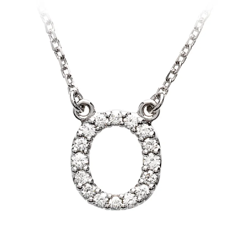 Unique Charm Necklace for Stylish Women-1/6 Cttw Diamond & 14k White Gold Block Initial Necklace, Letter O