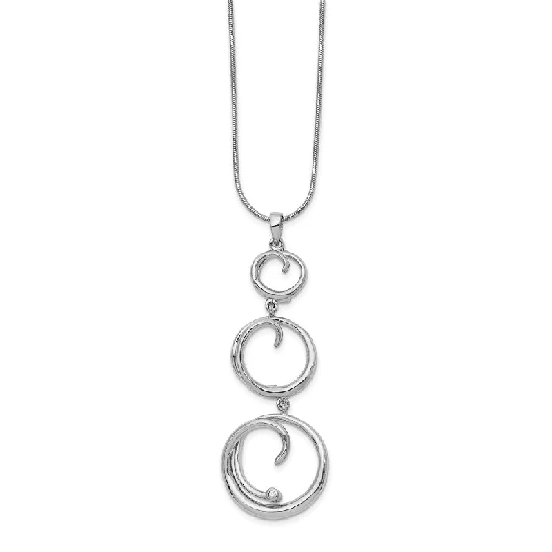 Sterling Silver Necklace for Casual Wear-Diamond Triple Swirl Link Adjustable Necklace in Rhodium Plated Silver