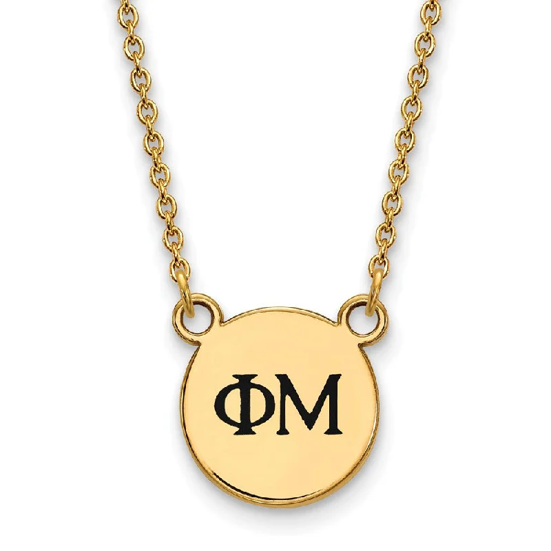 Luxury Necklace for Special Occasions-14K Plated Silver Phi Mu Small Blue Enamel Greek Letters Necklace