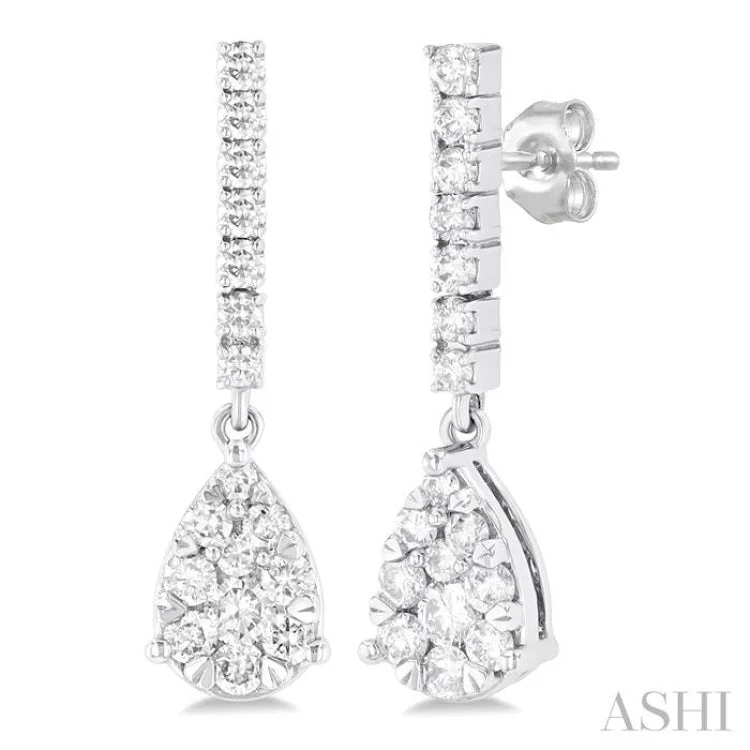 Sparkling Earrings for Bold Fashion-5/8 ctw Pear Drop Round Cut Diamond Earring in 14K White Gold