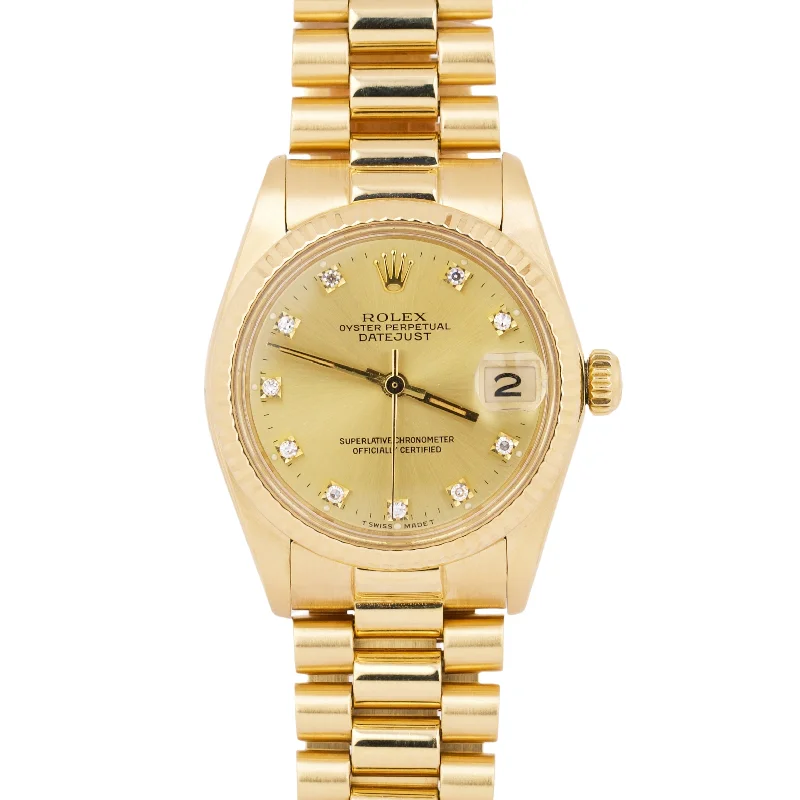 High-End Watches for Investment Pieces-Rolex DateJust President 31mm Midsize CHAMPAGNE DIAMOND 18K Yellow Gold 6827