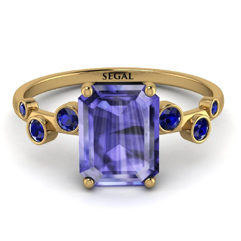 Birthstone Ring for Gifts-Emerald Cut Tanzanite Ring With Bezel - Alina No. 213