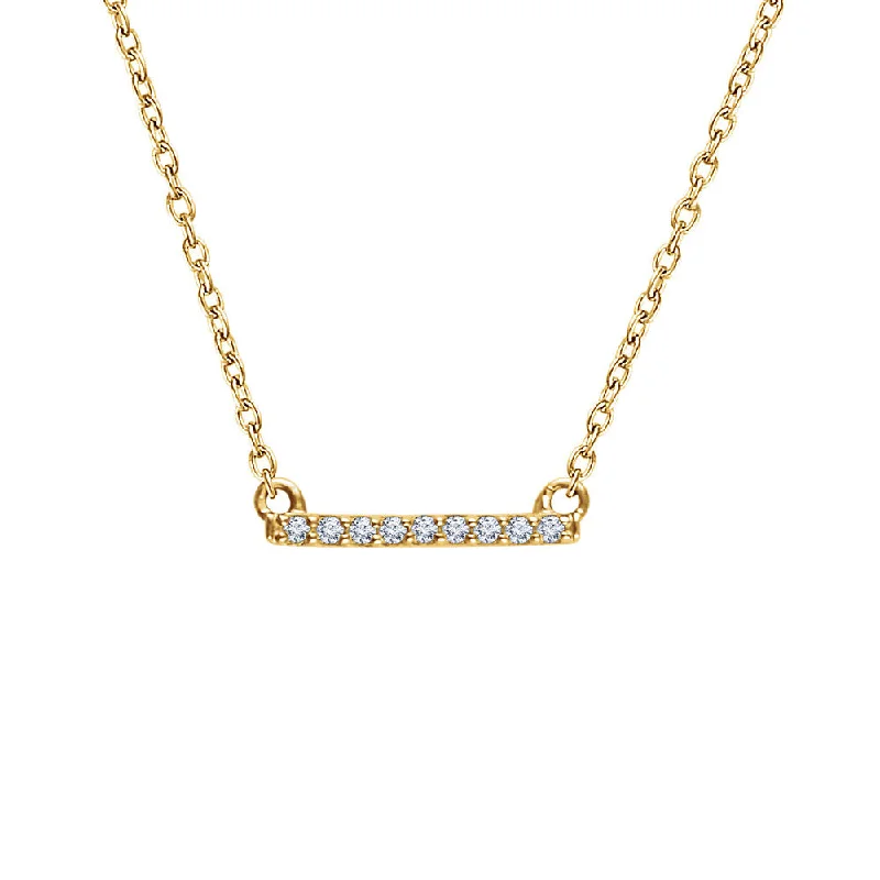 Personalized Necklace with Charm-1/15 Ctw Diamond 12mm Bar Necklace in 14k Yellow Gold, 16-18 Inch