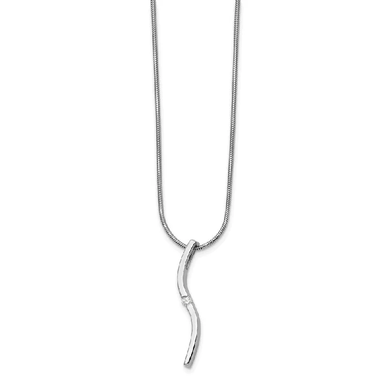 Layered Necklace for Fashion-Diamond Twisted Vertical Bar Adj. Necklace in Rhodium Plated Silver