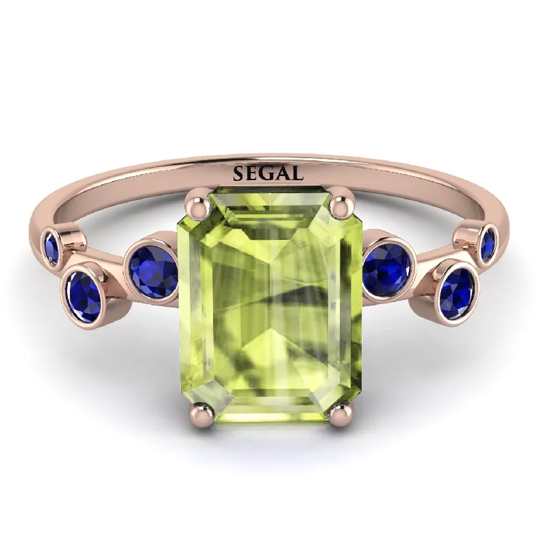 Customizable Silver Ring for Men-Emerald Cut Peridot Ring With Bezel - Alina No. 714