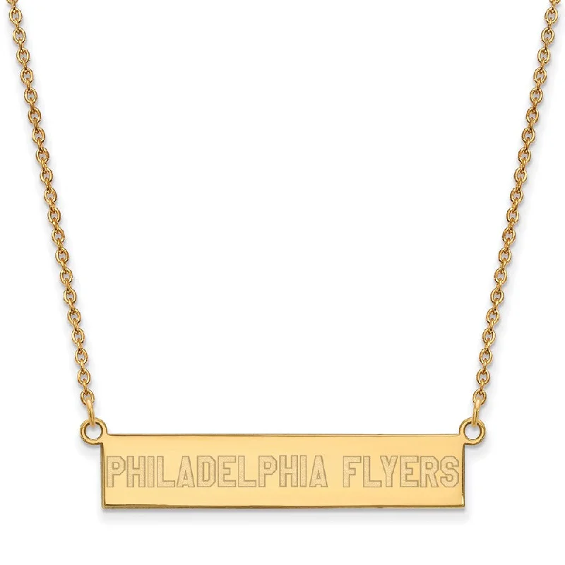 Classic Necklace for Women-SS 14k Yellow Gold Plated NHL Flyers SM Bar Necklace, 18 Inch