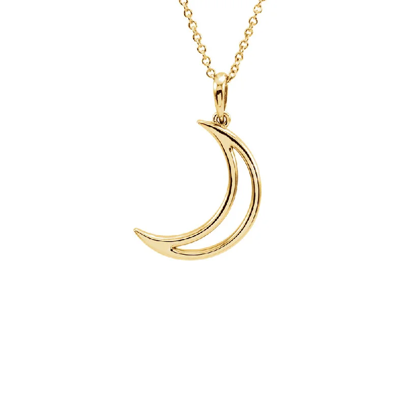 Statement Necklace with Gemstones-Polished Crescent Moon Necklace in 14k Yellow Gold, 16 Inch