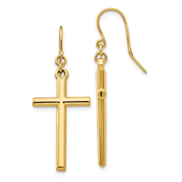 Unique Stud Earrings for Casual Outfits-14k Cross Shepherd Hook Dangle Earrings